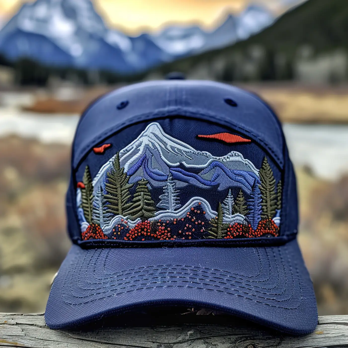 Custom Mountain Embroidered Cap