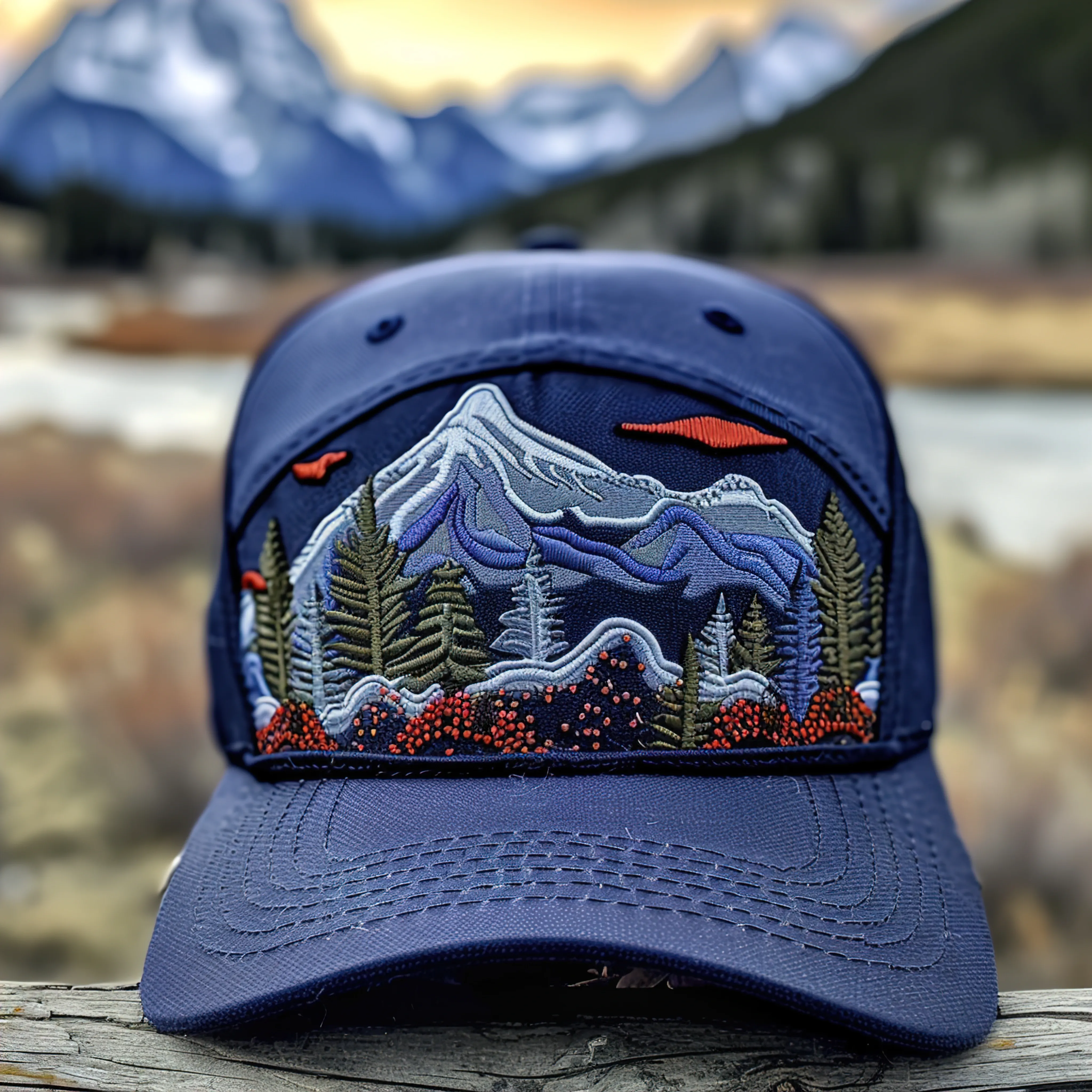Custom Mountain Embroidered Cap